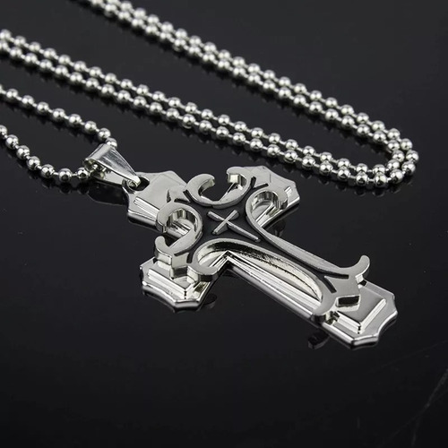 Imagen 3 de 5 de Collar Cadena Con Dije Cruz Metal Dorada Y Negra