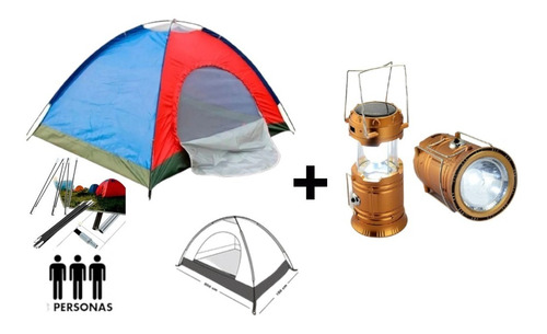 Imagen 1 de 8 de Combo Carpa Camping 3 Personas Acampar Y Lámpara Camping 