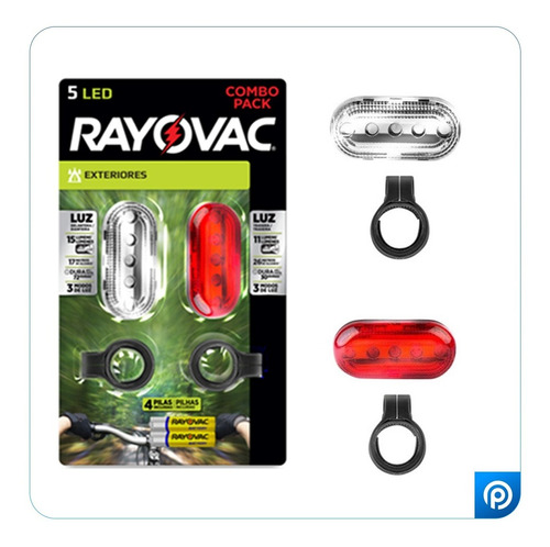 Luz Bicicleta Rayovac 5 Led Delantera + Trasera  + Pilas