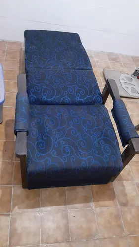 Sofa Cama De 1 Plaza Con Brazos Cerrado Medidas 80 X 80 Azul Liso