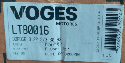 Motor Elétrico Trifásico 3cv 2polos Alta Rotação Voges