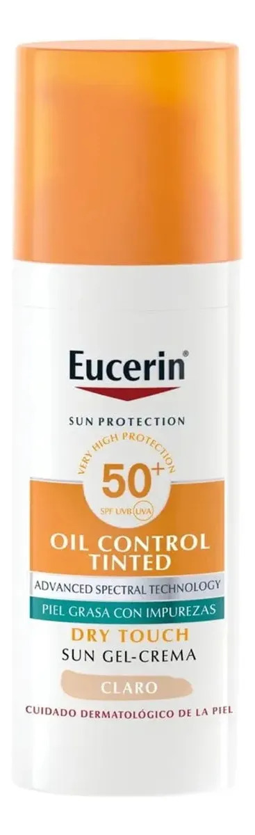 Eucerin Oil Control Protector Solar Facial Con Color Tono Claro FPS50+ para Piel Grasa 50ml, Bloqueador Solar