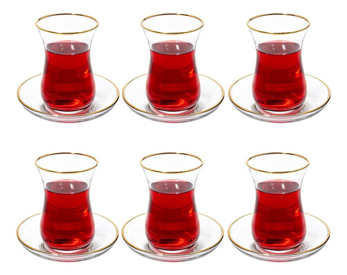 Vikko Turkish Tea Glasses & Saucers, 5.5 Oz Turkish Tea C...