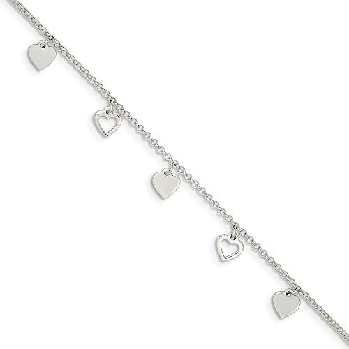 Tobillera Ajustable Con Dijes De Corazón Colgantes De Plata