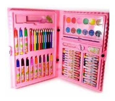 Imagem 4 de 5 de Kit Escolar Estojo 68 Peças Rosa Maleta De Pintura Qualidade