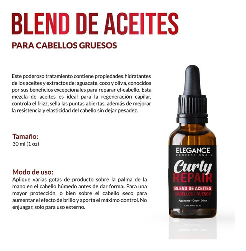 Aceite Blend Para Cabellos Gruesos 30 Ml De Elegance 