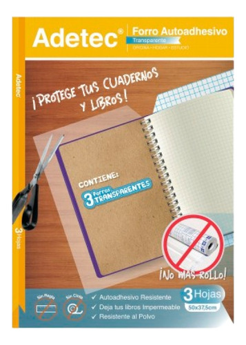 Pack 3 Forros Adhesivo Transparente  Libro Cuaderno Adetec