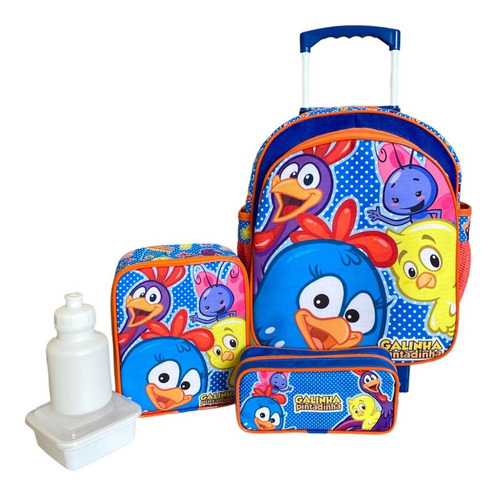 Kit Mochila Escolar Turma Da Galinha Pintadinha Rodinhas M