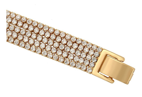 Brazalete Oro 18k Lam Swarovski 18cm Elegante Fina Regalo