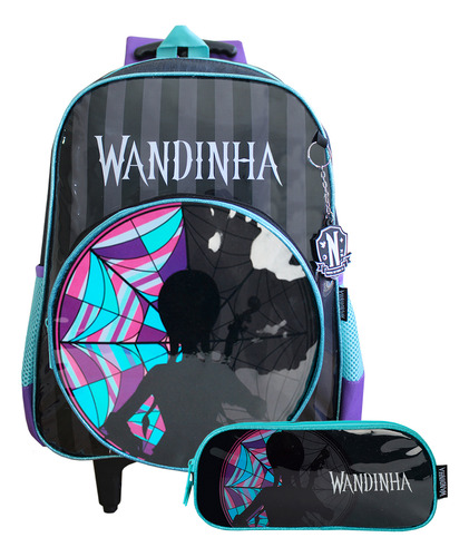 Mochila Escolar De Rodas Com Estojo Duplo Wandinha