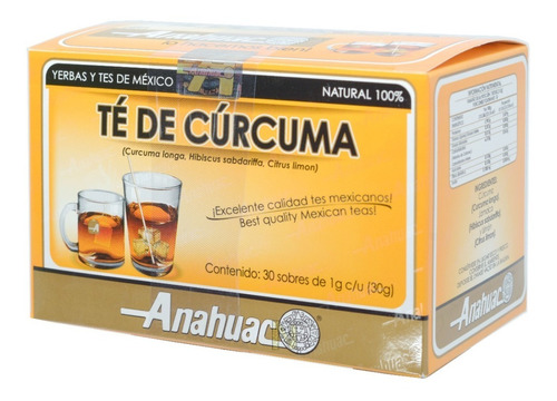 Imagen 1 de 3 de Te De Curcuma (30 Sobres) Anahuac