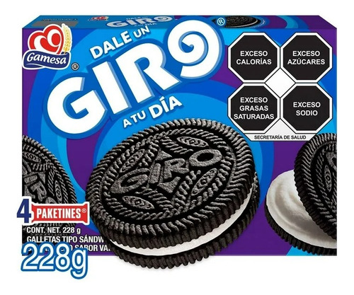 3 Pza Galletas Gamesa Giro Tipo Sándwich Con Relleno Sabor V