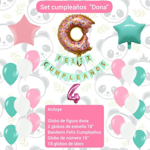 Combo Decoración Cumpleaños Globos Dona / Donas / Banderín 