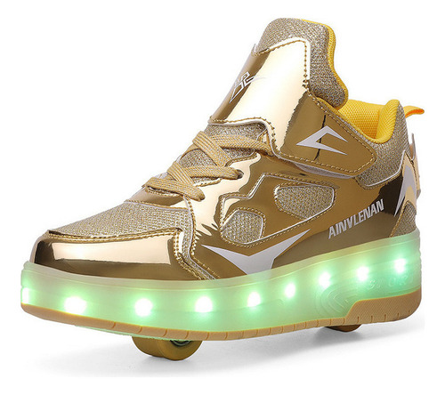 Tenis Patin Led Con 2 Ruedas. Zapato Patin Luces Carga Usb