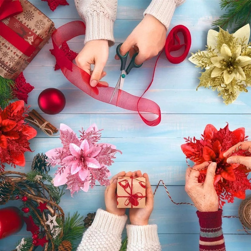 Jj A Cb W 12 Piezas Flores Brillo De Árbol De Navidad