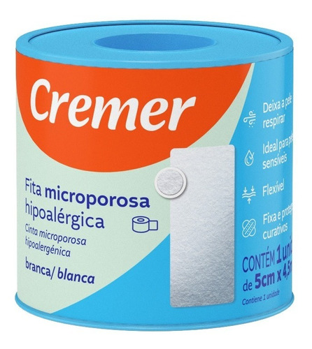 12 Fitas  Microporosa Branca Cremer 5cmx4,5m - Hipoalergica