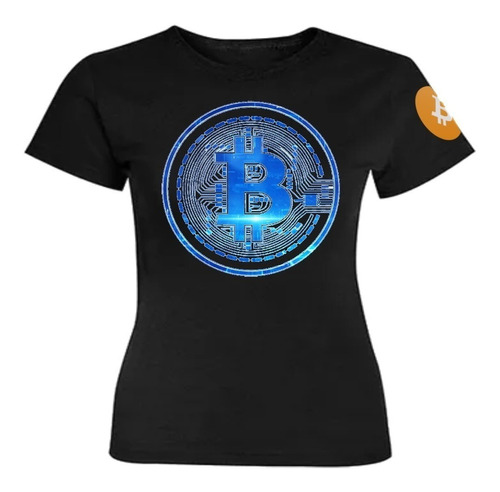 Polera M Bitcoin 11 Negro  Btc Manga Izquierda