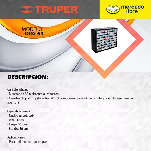 Organizador con 16 gavetas – Truper – ORG-16 –