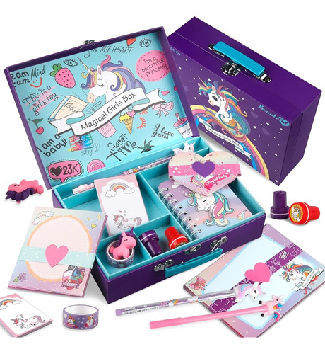 Juego De Papelería Mágica De Unicornio Para Niñas, Kit De Di