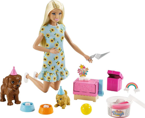 Barbie Puppy Party Doll And Playset, Muñeca Rubia Con Vestid