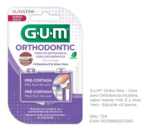 Imagen 2 de 3 de Cera Para Ortodoncia Gum Orthodontic Sabor Menta - 5 - Unidad - 1