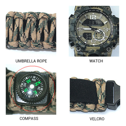 Reloj De Supervivencia Para Acampar Al Aire Libre, Pulsera M