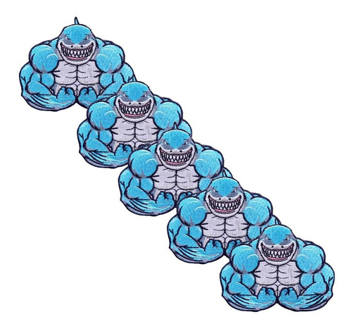 Parche Para Ropa Patchpros Mxhka-005-1 Termoadhesivo Color Azul Claro/gris Shark01 Tela Bordada 5 U