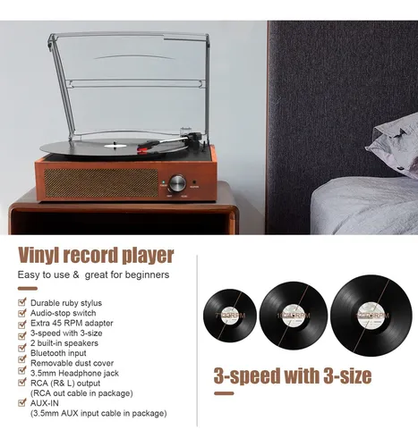 Reproductor De Vinilo Con Bluetooth, Tocadiscos Kedok