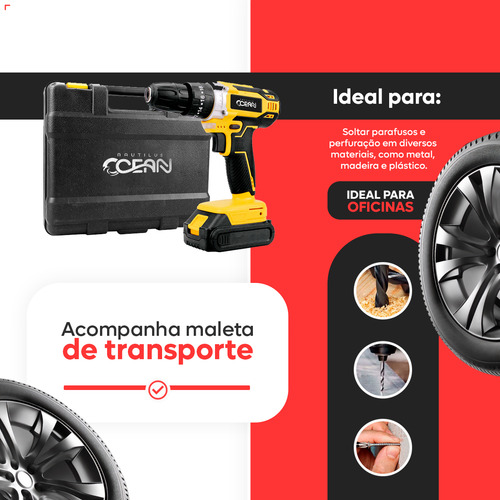 Parafusadeira Furadeira De Impacto Profissional Com 21v Com Maleta E 2 Baterias 127/220v 60hz Amarelo E Preto