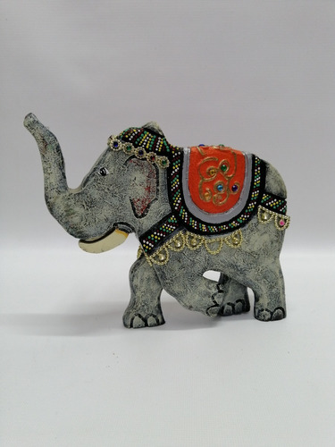 Escultura Elefante Hindu Antigua En Madera Y Óleo Millare