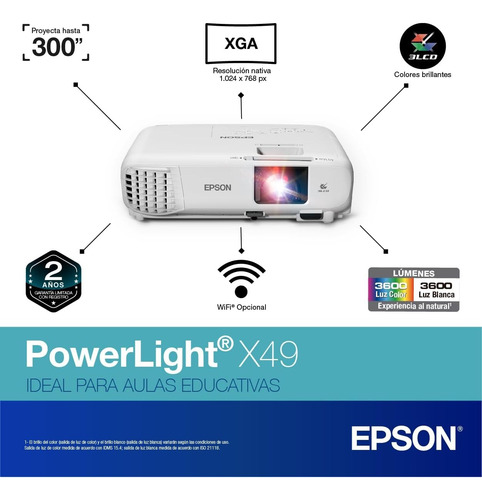 Proyector Mini Epson Powerlite Powerlite X49 3600lm 127v