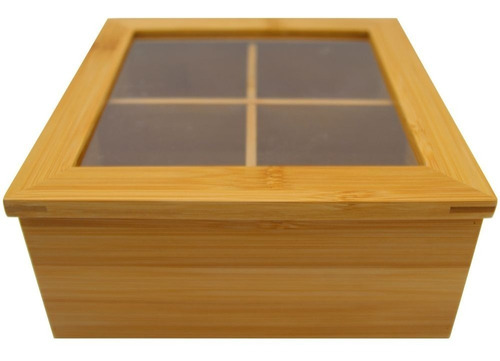 Caixa De Chá Organizadora Bambu Estojo 4 Divisórias Madeira
