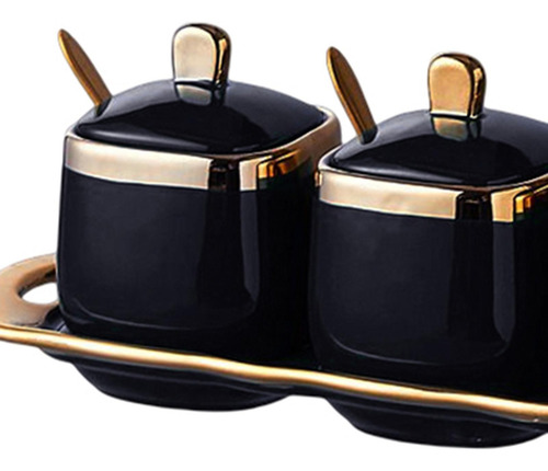 Juego De 3 Botes Para Condimentos Con Cuchara Y Negro