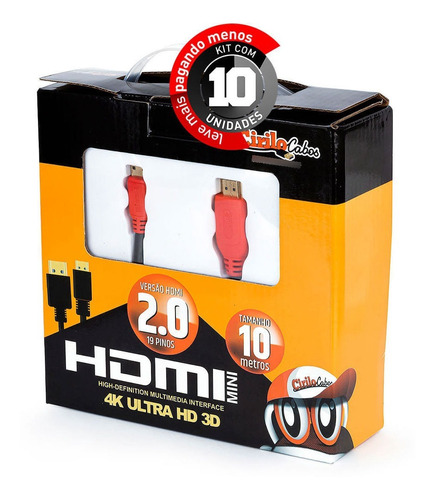 Kit Com 10 - Cabos Mini Hdmi Para Hdmi 2.0 C/ 10 Metros