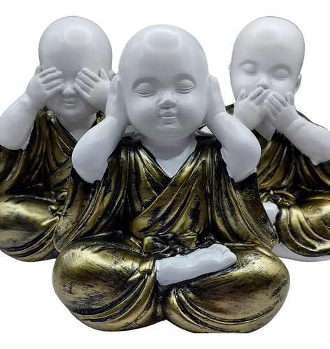 Set 3 Figuras Decorativas Budas Blancos Ciego Sordo Mudo