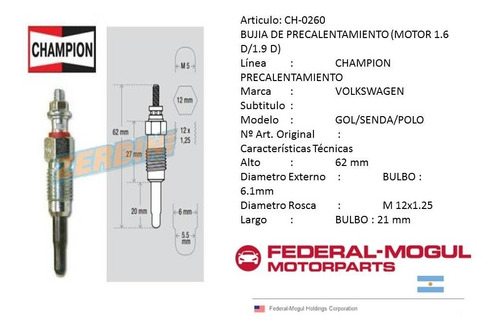 4 Bujias Incandescente Vw  Polo Senda Gol Saveiro 1.6 1.9