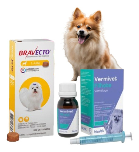 Kit Vermífugo + Bravecto Carrapaticida 4,5kg P/ Cão Filhote