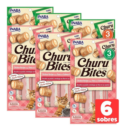 Inaba Pack Churu Bites Sabor Atun Y Salmon - 6 Sobres