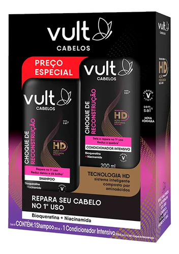 Kit Shampoo Condicionador Choque De Reconstrução 200ml Vult