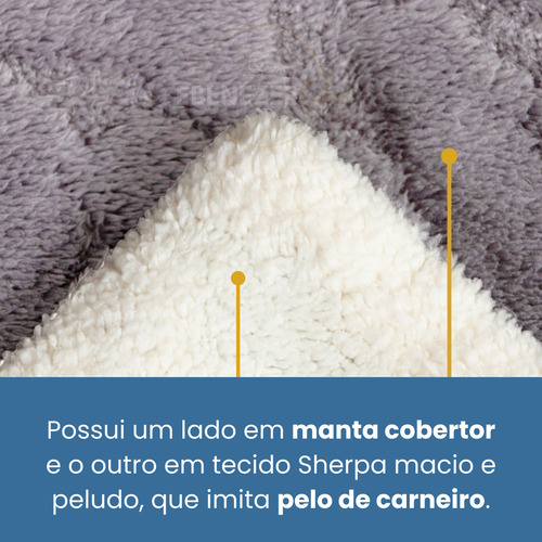 Edredom Sherpa Cobertor E Coberdrom Casal Queen Size Super Macio Grosso Pele Lã Carneiro Cor Cinza