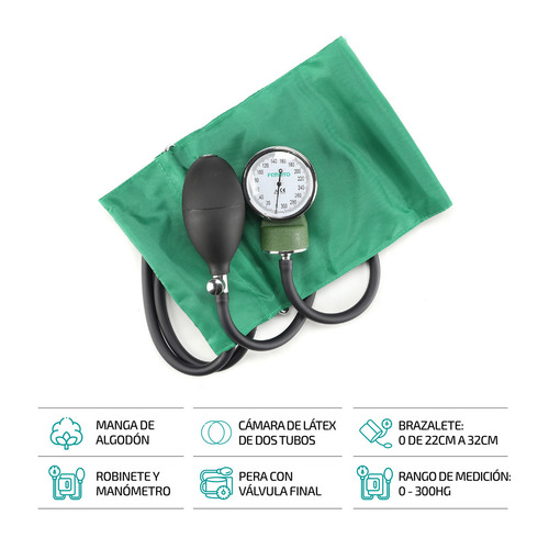 Kit de enfermagem com tensiômetro manual Android com estetoscópio verde Femmto