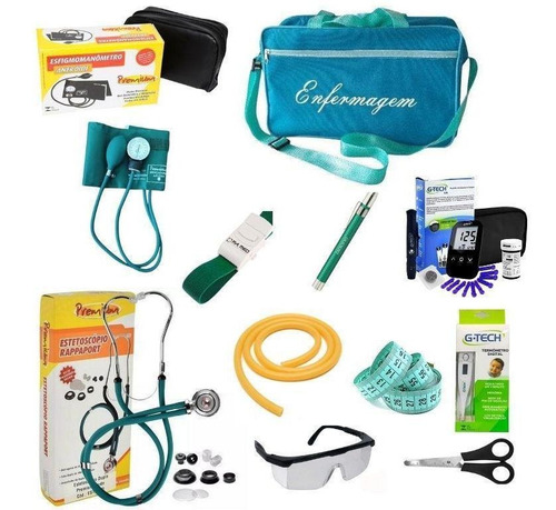 Kit De Enfermagem Com Medidor De Glicose Verde Premium