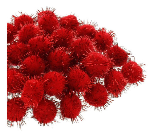 100 Bolas De Fieltro Pompones 13mm Color Rojo Metalico