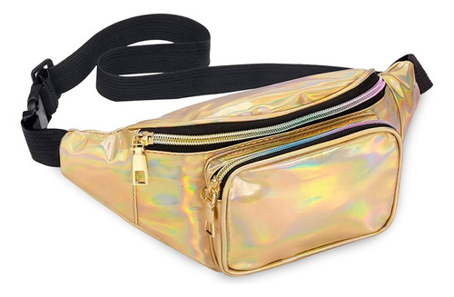 Bolsa Cangurera Casual Para Mujer Ligera Multifuncional Color Dorado Diseño de la tela Liso