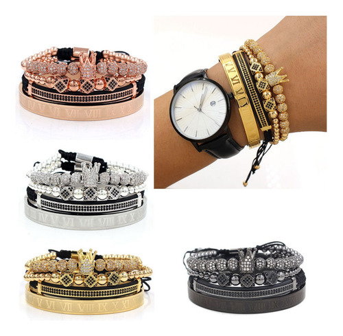 Pulsera Con Dije De Corona Imperial Y Números Romanos De Pp