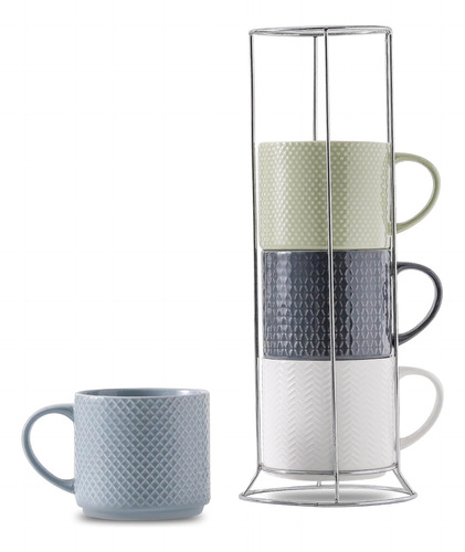 Tazas De Café Apilables Con Soporte, Juego De 4 Tazas De Cer