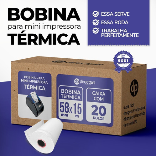 Bobina 58mm Mini Impressora Térmica 20 Rolos Cor Branco