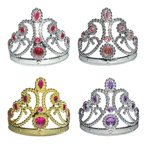 12 Tiara Plateada Corona Princesa Fantasia Disfraz Niña 