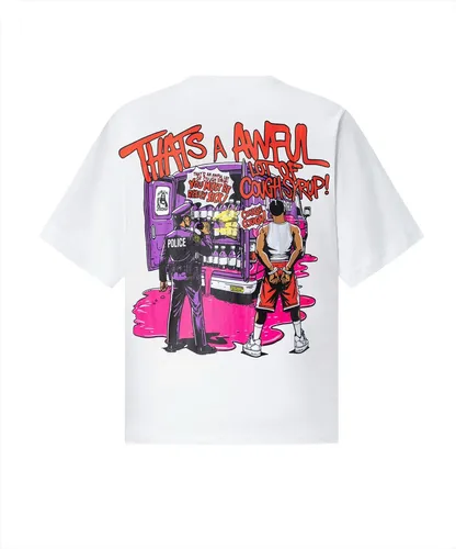 お*ぎ様 新品S awful lot of cough syrup UNR L/ Camiseta Branca That's A Awful Lot Cough Syrup Police Scene