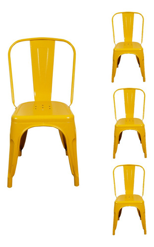 Kit 4 Cadeiras Design Tolix Iron Industrial Diversas Cores Cor da estrutura da cadeira Amarela